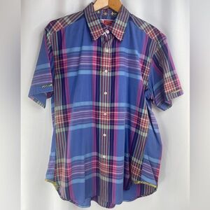 Robert Graham Freshly Laundered shirt Blue plaid short sleeve button up Large